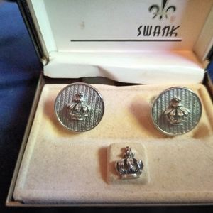 Silver Crown Cufflinks and Tie Tack